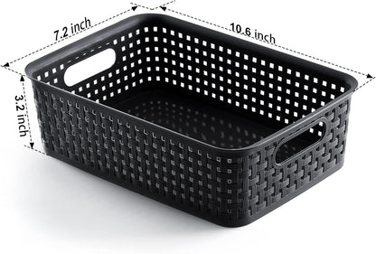 [ 12 Pack ] Plastic Storage Baskets - Small Pantry Organization and Storage Bins - Household Organizers for Laundry Room, Bathrooms, Bedrooms, Kitchens, Cabinets, Countertops, Under Sink or On Shelve