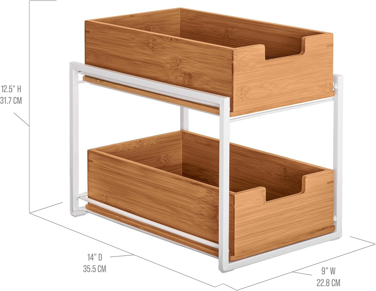 Seville Classics Bamboo Premium Organizer Storage Bins for Kitchen Silverware, Pantry, Closet, Office Desk, Pens, Utensils, Makeup, K Cup, Bamboo, Bag Holder Bin Set