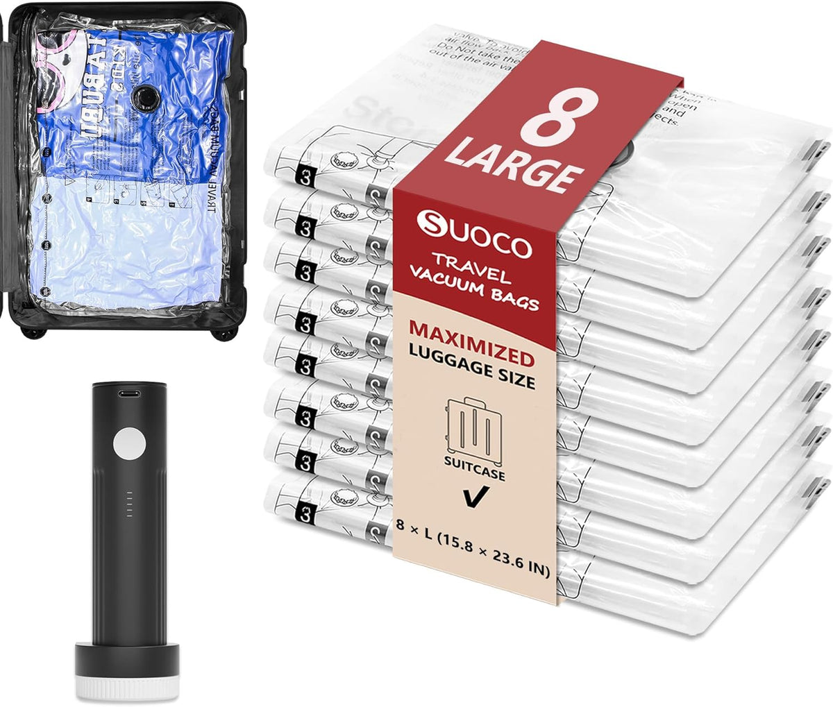 Travel Vacuum Bags for Clothing with Rechargeable Electric Pump, Compression Packing Cubes Organizer Storage for Luggage Suitcase, Space Saver Seal Bags for Vacation Cruise, 18 Combo