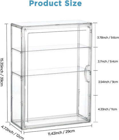 HBlife Baby Bottle Storage Organizer for Countertop Cabinet, 3 Tiers Adjustable Clear Acrylic Bottles Storage Station Case Box Container with 2 Removable Dividers and Magnetic Door, Large