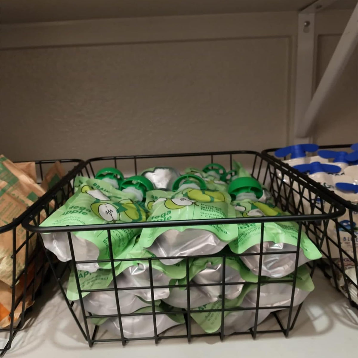 4 Pack White Wire Baskets for Pantry, 11" Upright Wire Freezer Storage Bins with Handles, Small White Metal Storage Basket for Freezer Organizing Office Kitchen Closets