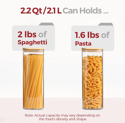 1Qt Airtight Glass Canisters with Bamboo Lid, Square Pantry Storage Containers for Coffee, Cookie, Candy, Snack, Nuts, Dry Goods - Kitchen & Pantry Organizers and Storage Containers