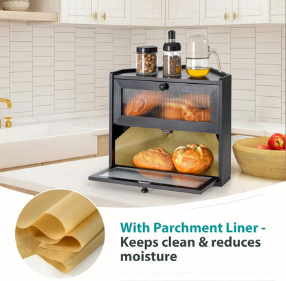 Sunhoo Bread Box for Kitchen Countertop Corner Large Wooden Bread Bin 2 Tier Rustic Food Storage Container with Acrylic Window Farmhouse Keeper Shelf Organizer for Loaves Pastries & Snacks (Brown)