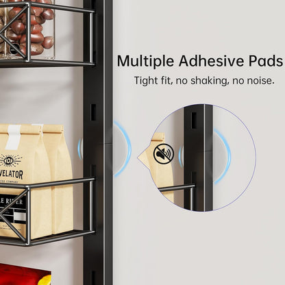 MIAOLI Over the Door Organizer, Black 6-Tier Pantry Door Organizer with Adjustable Basket, Hanging Spice Rack Cabinet Door Shelves, Laundry Room Organization and Storage