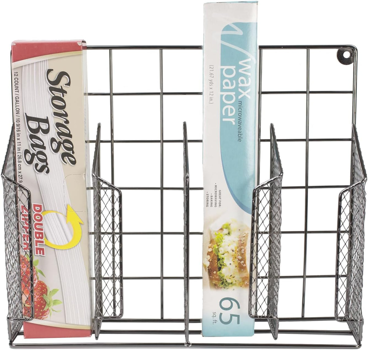 Home Basics Organizer Rust Resistant, Perfect for Food Storage, Silver Foil, Wax Paper, Sandwich Bags, Plastic Wrap-Mounts,White