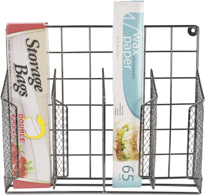 Home Basics Organizer Rust Resistant, Perfect for Food Storage, Silver Foil, Wax Paper, Sandwich Bags, Plastic Wrap-Mounts,White