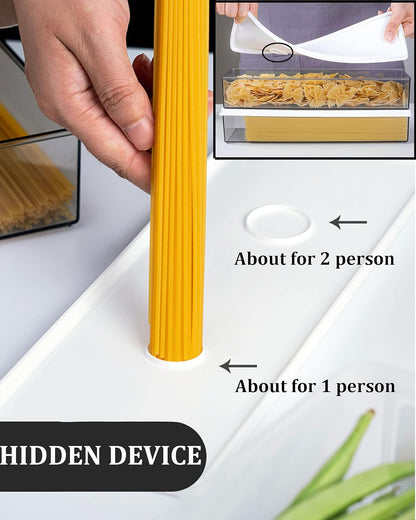 Hanobe Pasta Containers for Pantry Large Spaghetti & Noodle & Lasagna Canister 3 Pcs Clear Grey Rectangular Canister with Lock Lids Durable BPA-free Plastic Food Keeper for Kitchen Cabinet