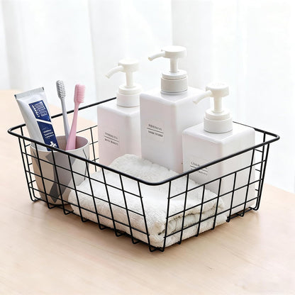 4 Pack White Wire Baskets for Pantry, 11" Upright Wire Freezer Storage Bins with Handles, Small White Metal Storage Basket for Freezer Organizing Office Kitchen Closets