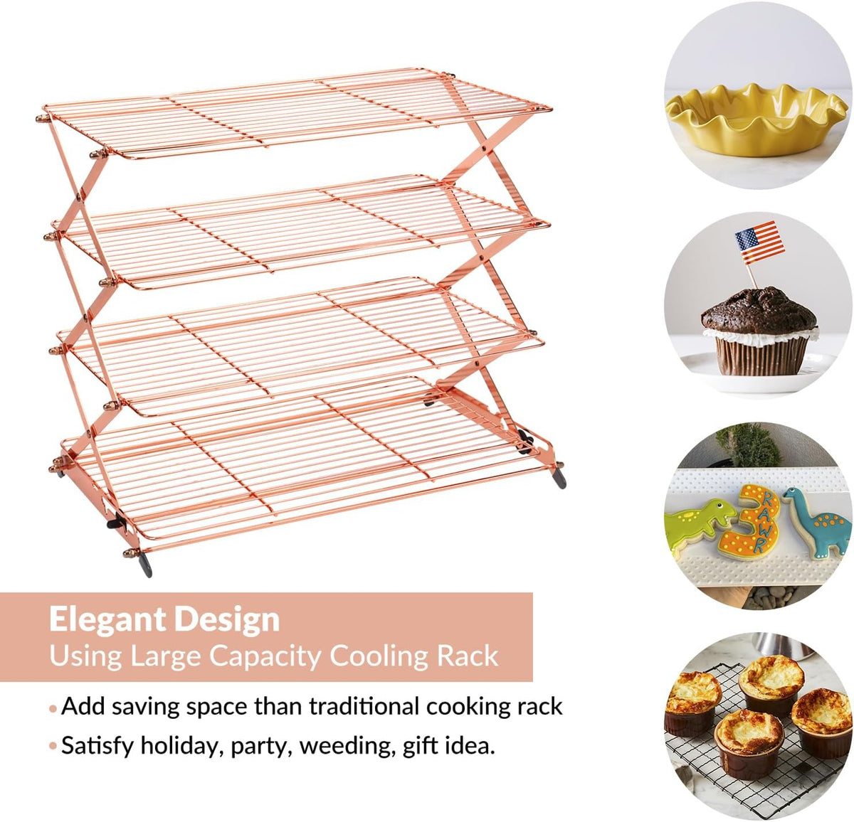Geesta 2/3/4-Tier Upgraded Collapsible Cooling Rack with Adjustable 3 Setting Design Stackable Roasting Cooking Drying Wire Cooling Rack for Cookies Baking Gifts for Women