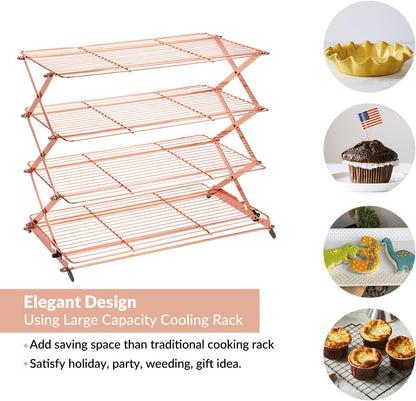 Geesta 2/3/4-Tier Upgraded Collapsible Cooling Rack with Adjustable 3 Setting Design Stackable Roasting Cooking Drying Wire Cooling Rack for Cookies Baking Gifts for Women