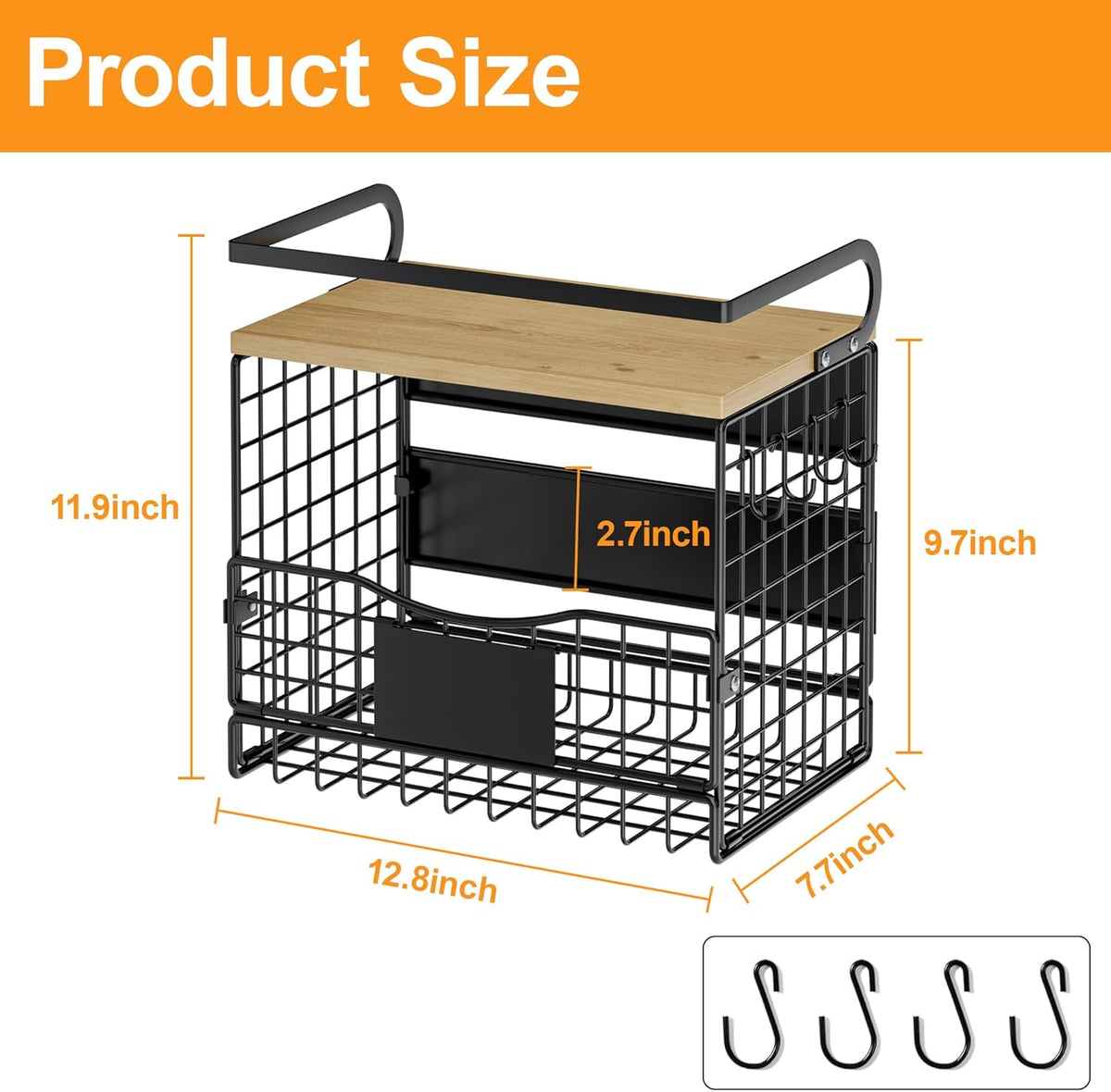 Magnetic Shelf for Fridge,Hanging Wall Basket for Potato Onion Fruit and Vegetable Storage Bins,Large Produce Container Magnetic Spice Rack for Refrigerator Kitchen Counter Pantry,Black