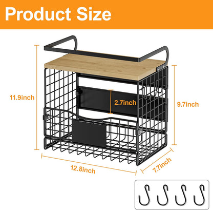 Magnetic Shelf for Fridge,Hanging Wall Basket for Potato Onion Fruit and Vegetable Storage Bins,Large Produce Container Magnetic Spice Rack for Refrigerator Kitchen Counter Pantry,Black