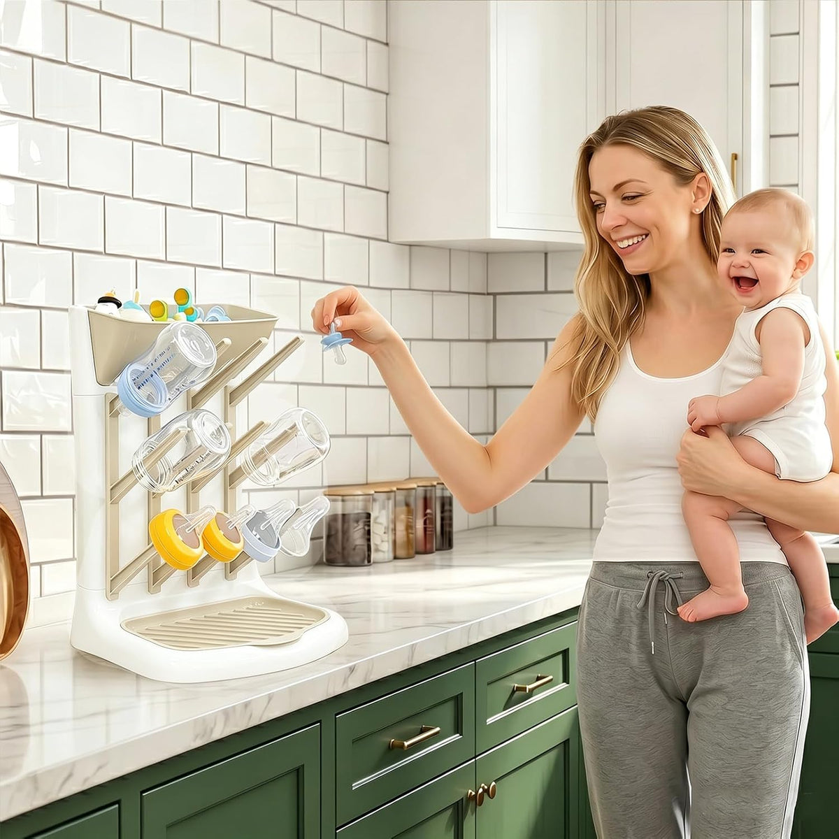 GoMaihe Baby Bottle Drying Rack: Space Saving Vertical Bottle Dryer Holder - Newborn Accessories Storage Stand Organize Brushes Pacifiers on Countertop - BPA-Free - Gray