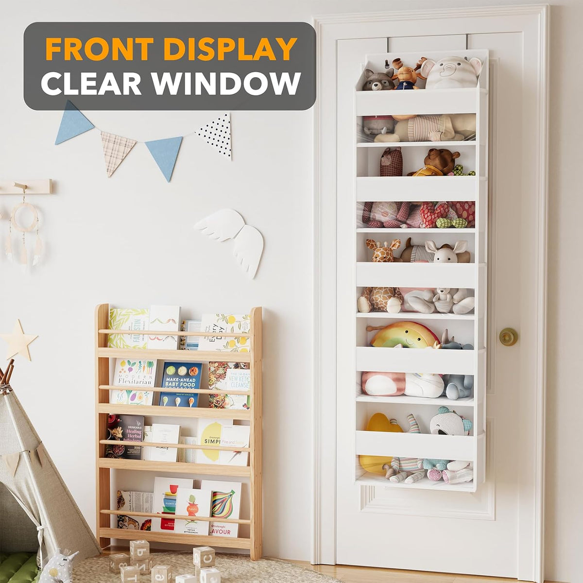SpaceAid Over The Door Organizer with 5 Large Pockets and 10 Mesh Side Pockets, 5 Layers Door Organizer Hanging with Clear Window for Bedroom, Bathroom, Pantry and Nursery, Gray