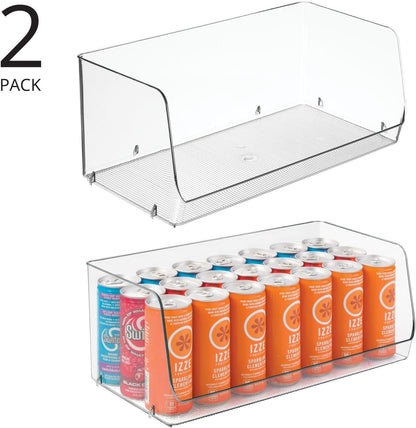 mDesign Wide Stackable Plastic Food Storage Organizer Bin Basket with Open Front for Household Kitchen Cabinets, Pantry, Offices, Closets, Bedrooms, Bathrooms - 10.2" Wide, 2 Pack - Clear