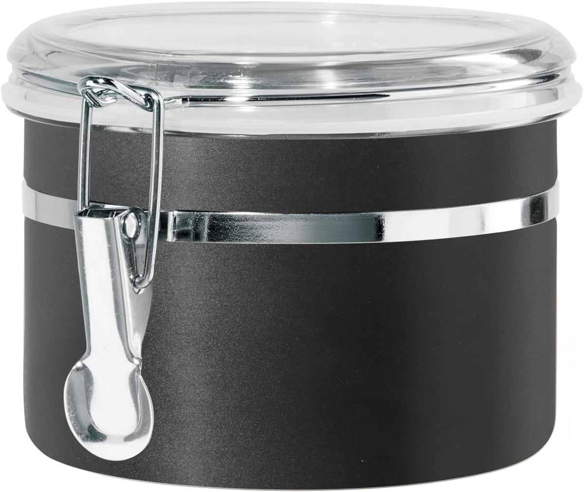 Oggi Stainless Steel Kitchen Canister 152 fl oz - Airtight Clamp Lid, Clear See-Thru Top - Ideal for Kitchen Storage, Food Storage, Pantry Storage. Jumbo Size 8" x 8".