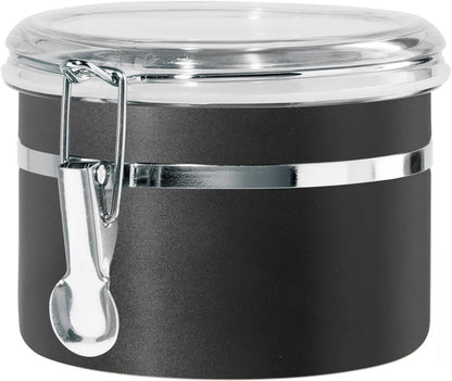 Oggi Stainless Steel Kitchen Canister 152 fl oz - Airtight Clamp Lid, Clear See-Thru Top - Ideal for Kitchen Storage, Food Storage, Pantry Storage. Jumbo Size 8" x 8".