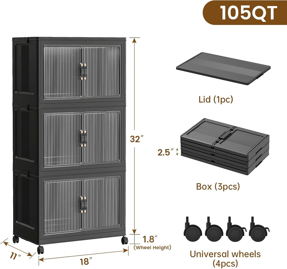 SAILUN 145Gal/580Qt Stackable Storage Bins Folding Collapsible Storage Bins with a Lid, Closet Organizers and Storage,White 26" W x 17" D x 71" H
