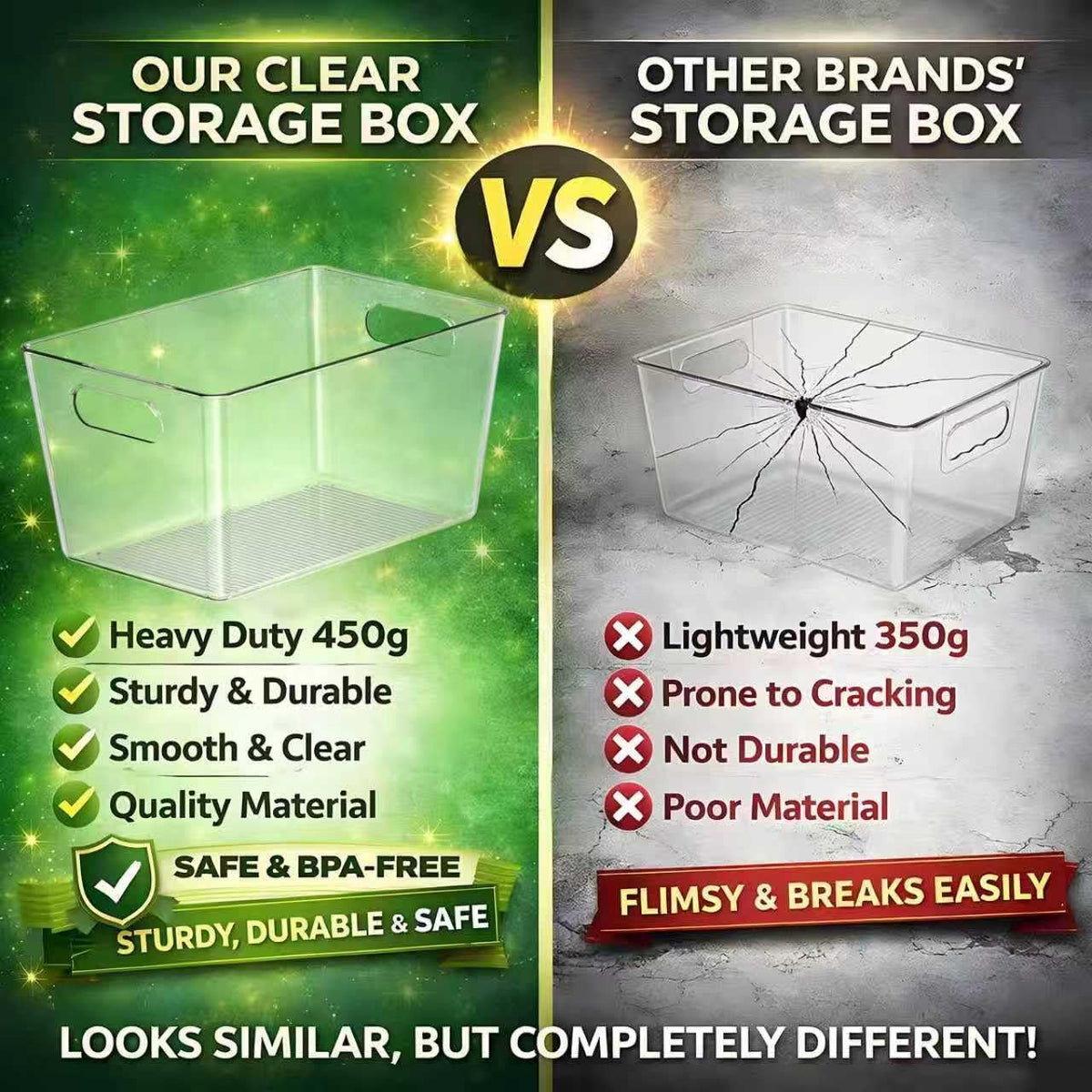 Clear Plastic Storage Bins-6 Pack Large Pantry Organizers and Storage Containers for Kitchen, Bathroom, Under-Sink, Office, Closet, Garage, Freezer and Snack