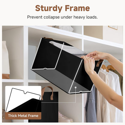 StorageWorks Storage Bins, Shelves Baskets for Organizing, Fabric Closet Organizers with Handles, Metal Frame, Beige-Cotton-linen, 2-Pack