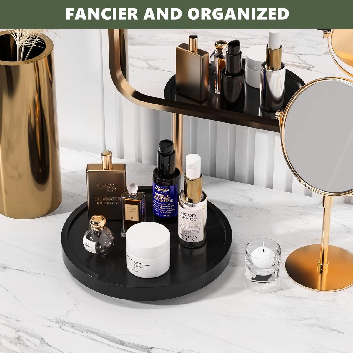 Lazy Susan Organizer, 10 Inch Non-Skid Bamboo Turntable Organizer for Salt Pepper Olive Oil and Spices Next to Stove, Wooden Lazy Susan for Table or Kitchen Countertop Organizer