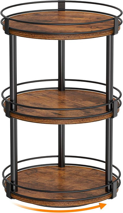 Snughome Rotating Spice Rack, 2 Tier Lazy Susan Organizer, Wood Kitchen Countertop Organizer, Brown Lazy Susan Turntable for Cabinet, 10.2" x 10.2" x 10.4"