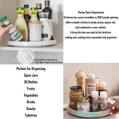 2 Tier Non Skid Spice Rack Turntable, 10 Inch Spinning Organizer, Non Skid Lazy Susan Turntable, 360° Rotating Seasoning Organizer for Kitchen, Pantry Cabinet, Refrigerator, Bathroom, Gray & White