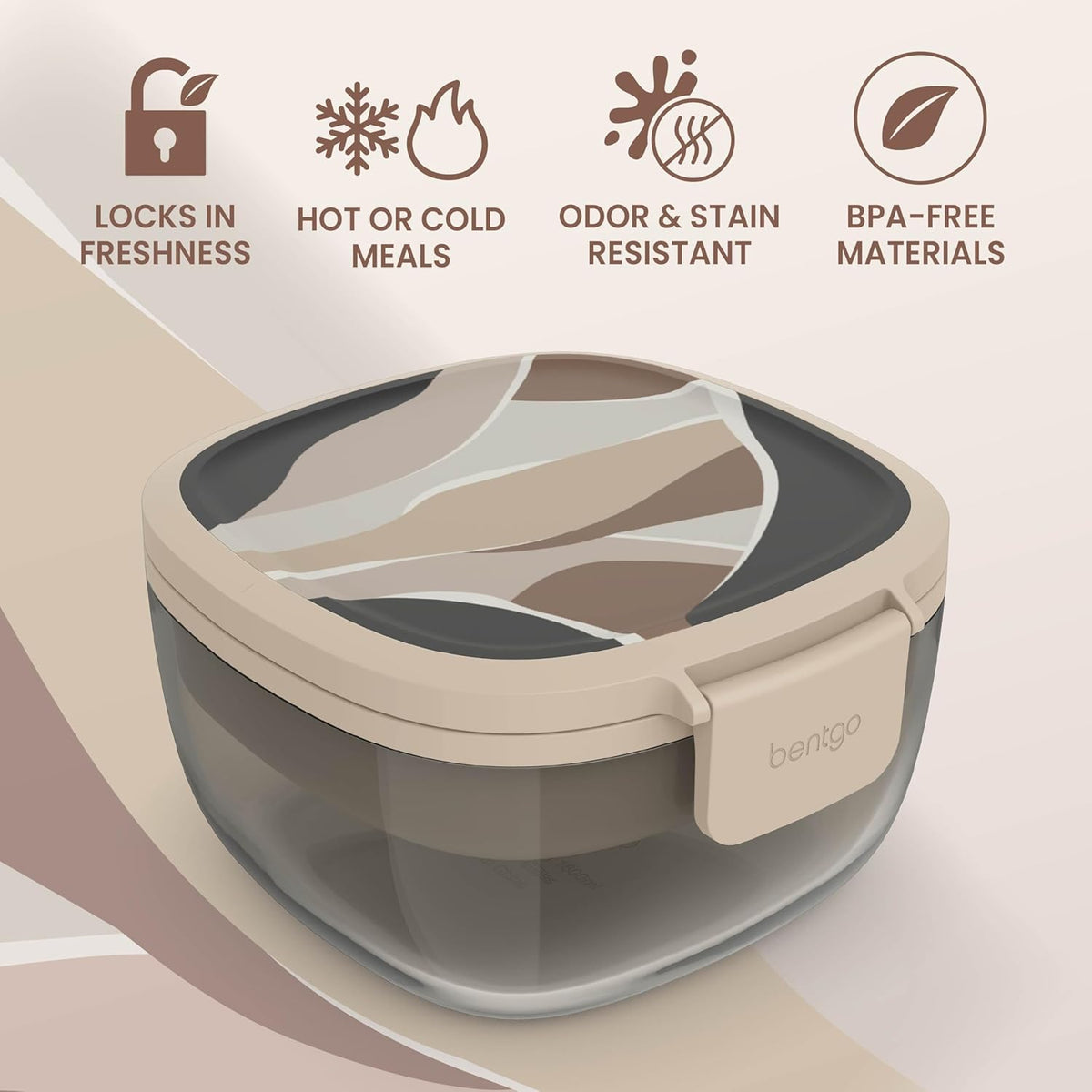 Bentgo Glass Prints Salad Container - 7.6-Cup Tinted Glass Salad Bowl with Airtight Lid, Leak-Proof Sauce Container, 4-Compartment Bento Meal Prep Tray & Reusable Fork (Floral Maximalist - Sea)