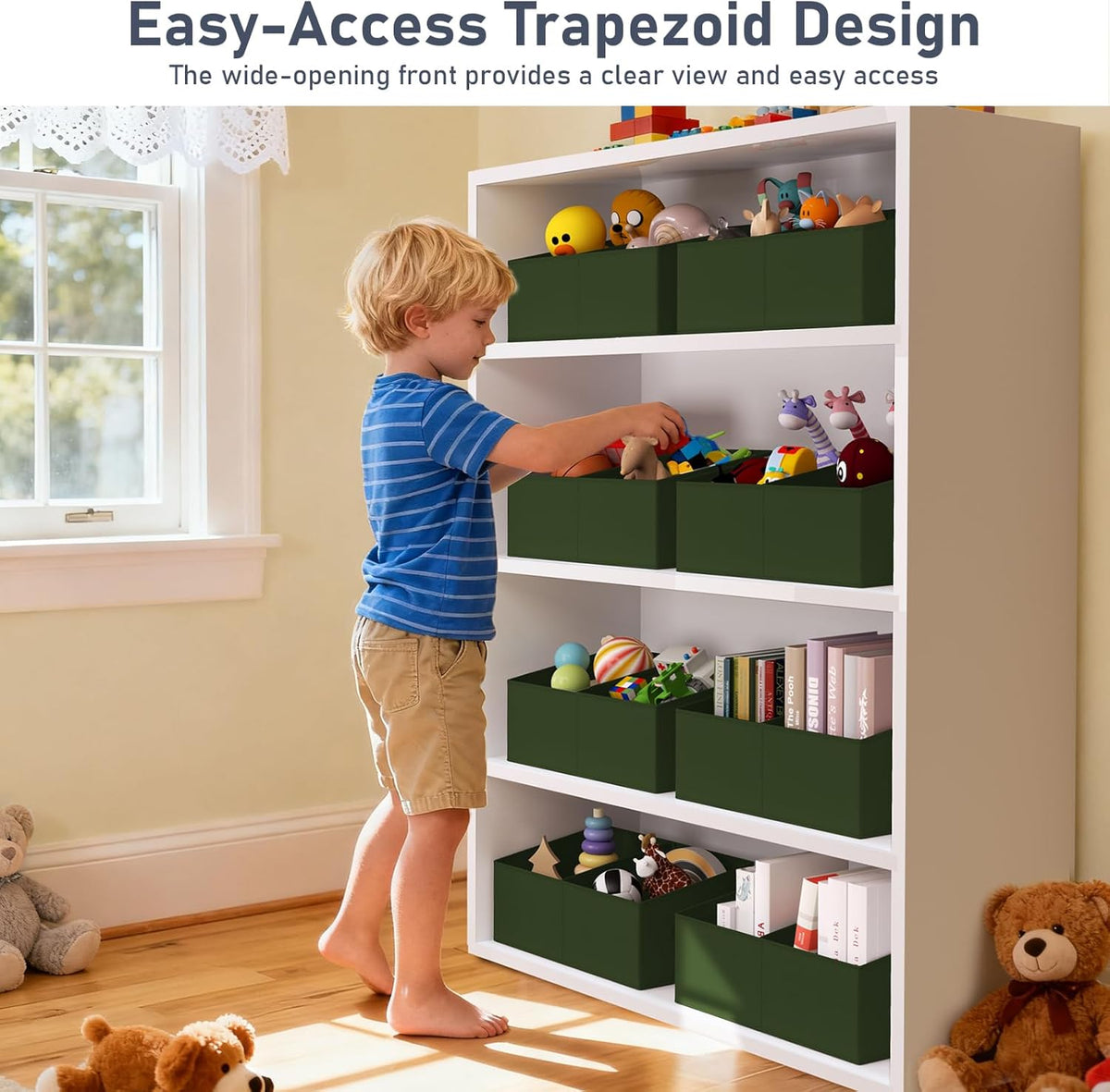 DIMJ Closet Storage Bins - Fabric Storage Baskets for Shelves, Collapsible Closet Organizers and Storage with Handles, Trapezoid Shelf Organization Storage Cubes for Purse, Toys, Books, Towel, Socks