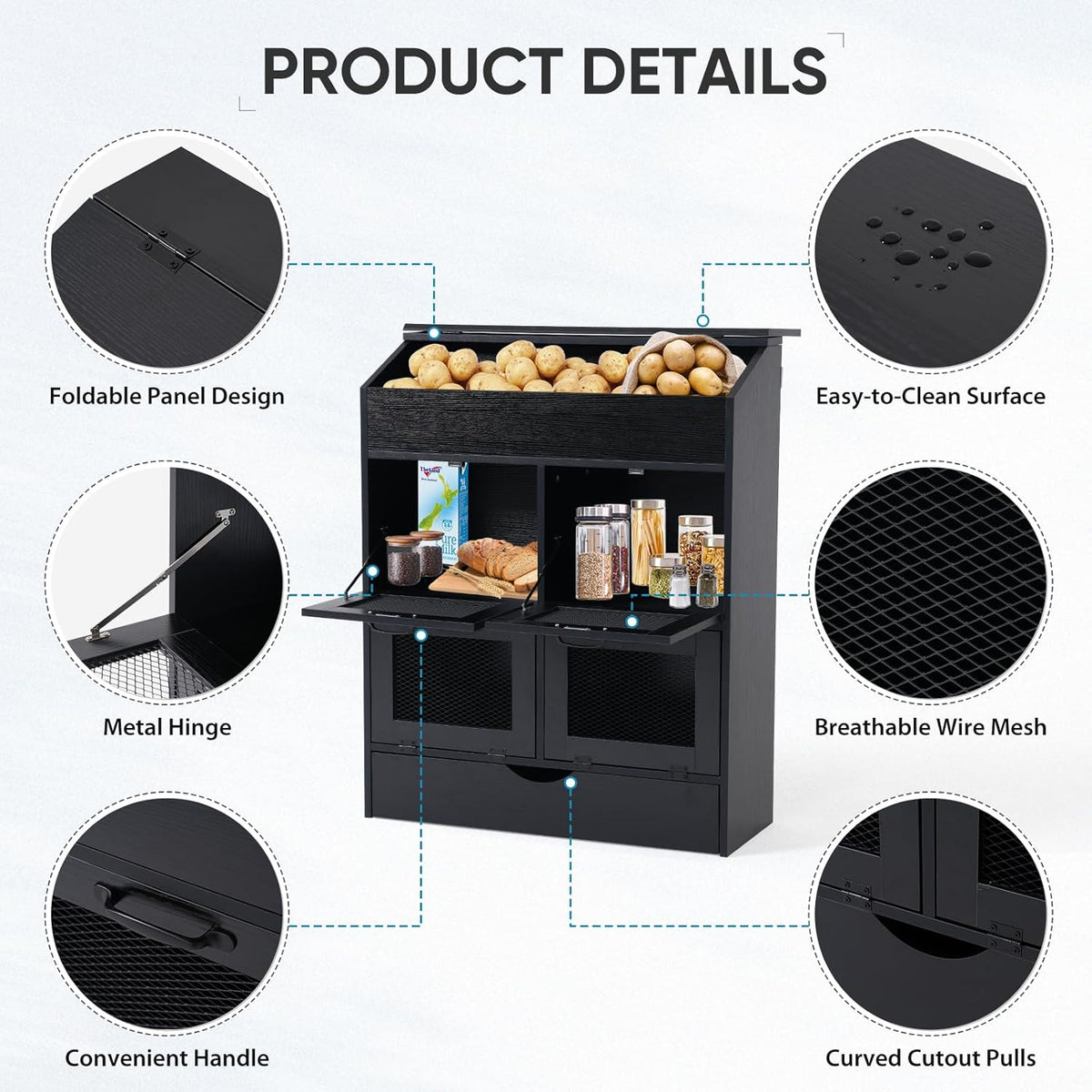 Verano Garden Potato Storage Bin, Wood Bread Box with Lid, Farmhouse Potato and Onion Storage Bin with Mesh Doors, Fruit and Vegetable Storage Rack with Removable Drawer (Rustic Brown, 16.0")