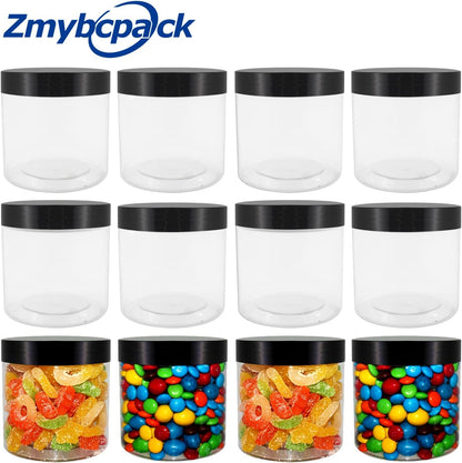 zmybcpack 16 oz Plastic Jars with Lids, Extra Labels, 1 Pen, Clear PET Seal Jar for Food Storage,Wide Opening Storage jar For Dry Food, Peanut, Powder, Kitchen & Craft Storage