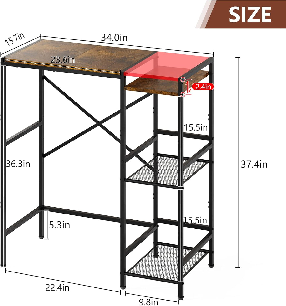 Yuyetuyo Mini Fridge Stand with Storage Shelves, Wine Cabinet, Microwave Stand, Coffee Bar, TV Stand, Bakers Rack, Beverage Refrigerator Table Adjustable for Dorm Apartment Kitchen Rustic Brown