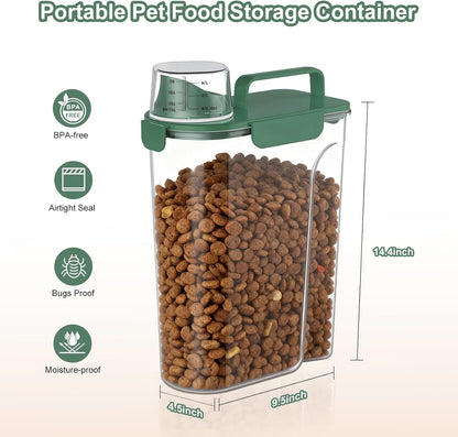 Uppetly Dog Cat Food Storage Container, 5-7Lbs Pet Food Containers, Airtight Cat Food Container with Portable Handle & Measuring Cup, Small Animal Dry Food Dispenser for Dogs, Cats and Birds