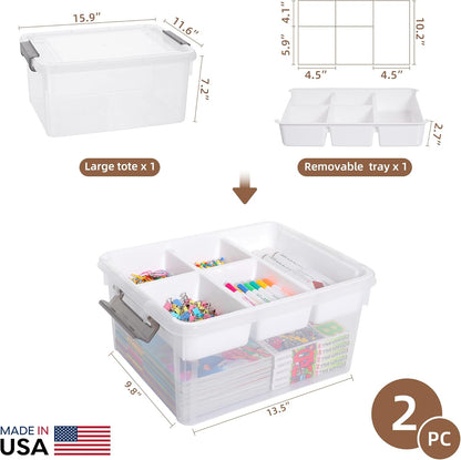 Citylife 17 QT Plastic Storage Box with Removable Tray Craft Organizers and Storage Clear Storage Container for Organizing Bead, Tool, Sewing, Playdoh