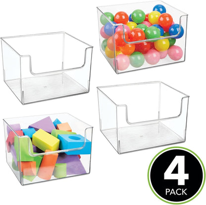 mDesign Modern Plastic Open Front Dip Storage Organizer Bin Basket for Household Organization - Shelves, Cubby, Cabinet, and Closet Organizing Decor - Ligne Collection - 8 Pack - Clear