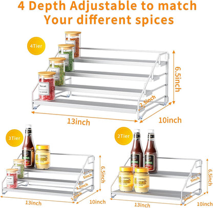 RCHYFEED Spice Rack Organizer for Cabinet Pantry,4 Tier Spice Rack Countertop, Depth Adjustable Spice Organization for Cabinet,Tierd Seasoning Organizer for Cabinet(Black) | for Cabinet Pantry