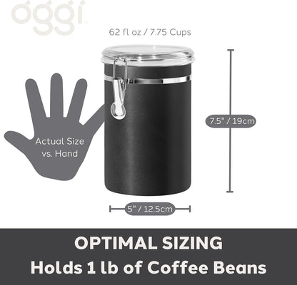 Oggi Stainless Steel Kitchen Canister 152 fl oz - Airtight Clamp Lid, Clear See-Thru Top - Ideal for Kitchen Storage, Food Storage, Pantry Storage. Jumbo Size 8" x 8".
