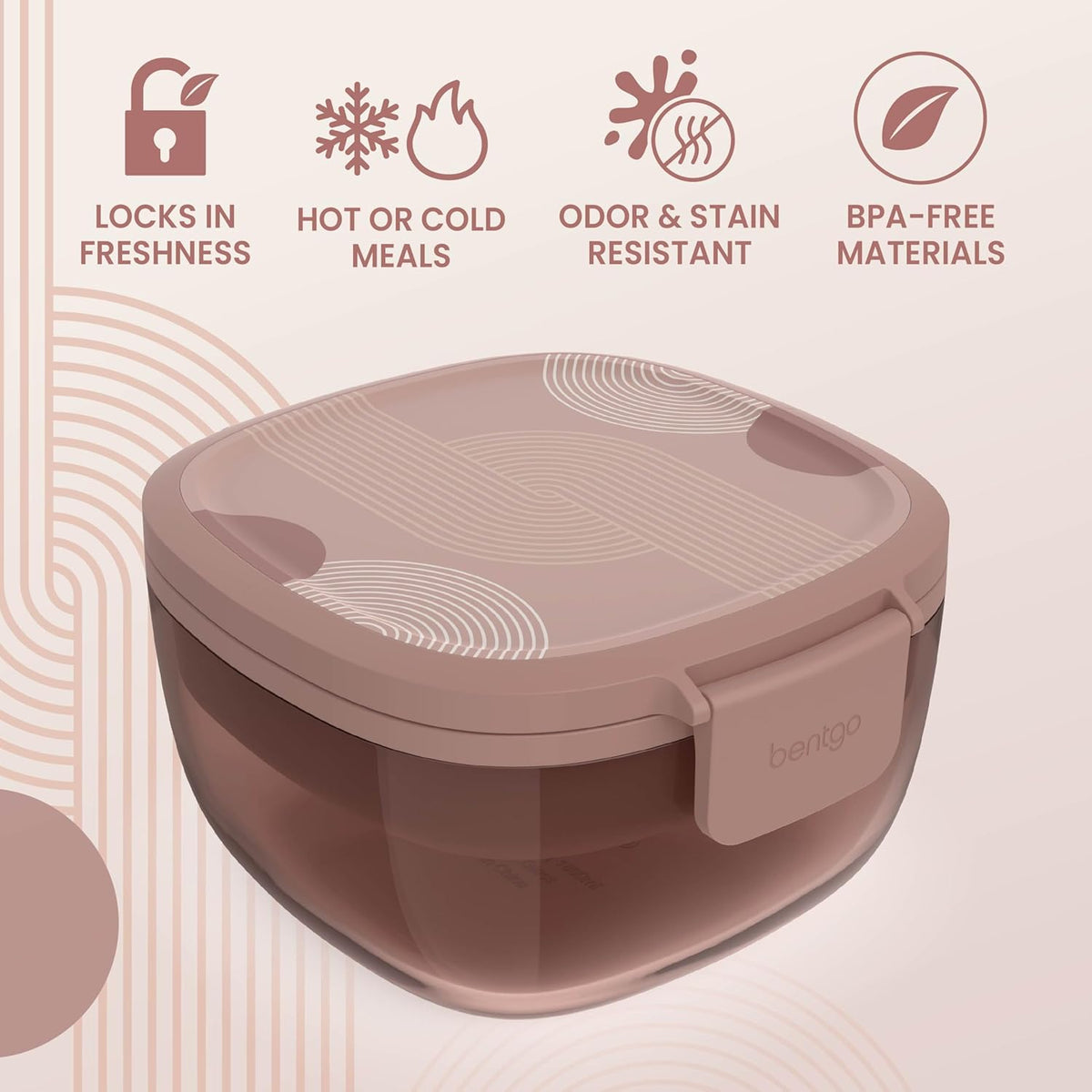 Bentgo Glass Prints Salad Container - 7.6-Cup Tinted Glass Salad Bowl with Airtight Lid, Leak-Proof Sauce Container, 4-Compartment Bento Meal Prep Tray & Reusable Fork (Floral Maximalist - Sea)