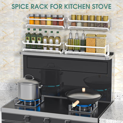 LUCYCAZ Wall Mounted Spice Rack with 8 Hooks, Spice Organizer Shelf for Stove Cabinet Pantry Door,Screw or Adhesive Spice Shelf Hanging Wall Spice Rack in Kitchen and RV (Black)