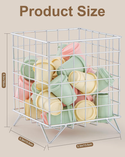 FantasyLife K Cup Holder Organizer, 5.3" x 5.3" x 6.3" Coffee Pod Storage Basket, Coffee Bar Accessories Metal Basket, Large Capacity Countertop Organizer for Kitchen Counter & Office Desktop (Gold)