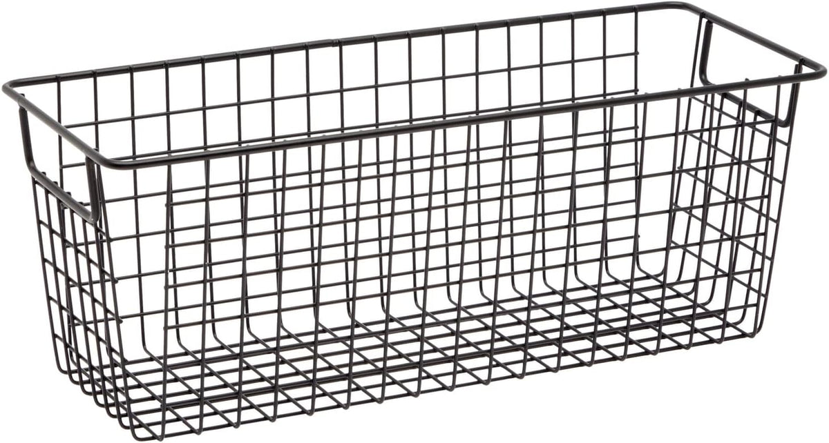 Farmlyn Creek Metal Wire Narrow Baskets - Rust-Resistant Pantry Organizer Storage - Sturdy Handles for Cabinet Organizer - Slim Profile for Narrow Storage - 3-Pack, 16 x 6 x 6 in, Black