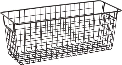 Farmlyn Creek Metal Wire Narrow Baskets - Rust-Resistant Pantry Organizer Storage - Sturdy Handles for Cabinet Organizer - Slim Profile for Narrow Storage - 3-Pack, 16 x 6 x 6 in, Black