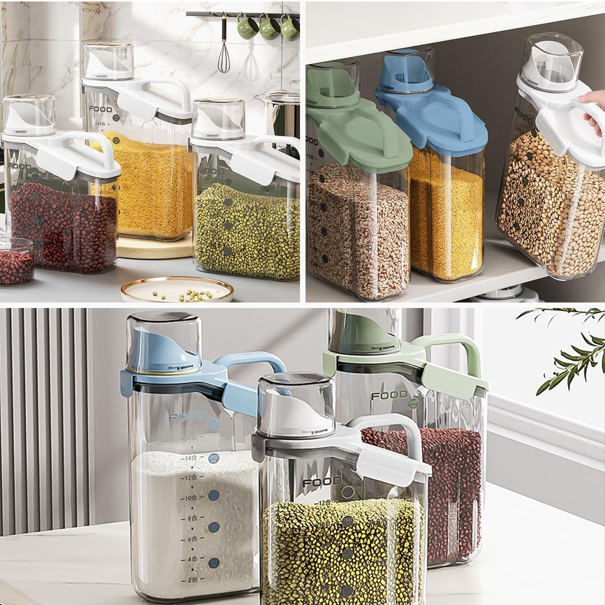 LANGMINGDE Cereal Containers Storage, 2.8L/95oz Airtight Large Dry Food Storage Containers with Pouring Spout Measuring Cup for Snacks Grain Rice,BPA Free Dispenser Plastic Bin