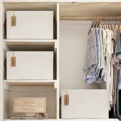 CHICVITA Large Storage Baskets for Shelves, Fabric Storage Bins with Metal Frame, Closet Organizers and Storage Boxes for Clothes Toy, Beige