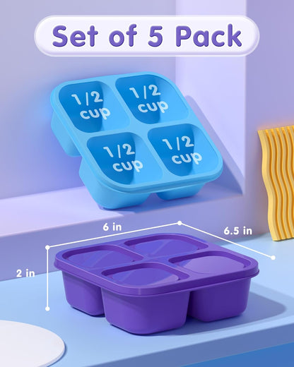 Canfanni 5 Pack Bento Snack Containers, 4 Compartment BPA-free Plastic Food Storage Containers, Divided Lunchable Container, Bento Lunch Box for Work and Travel