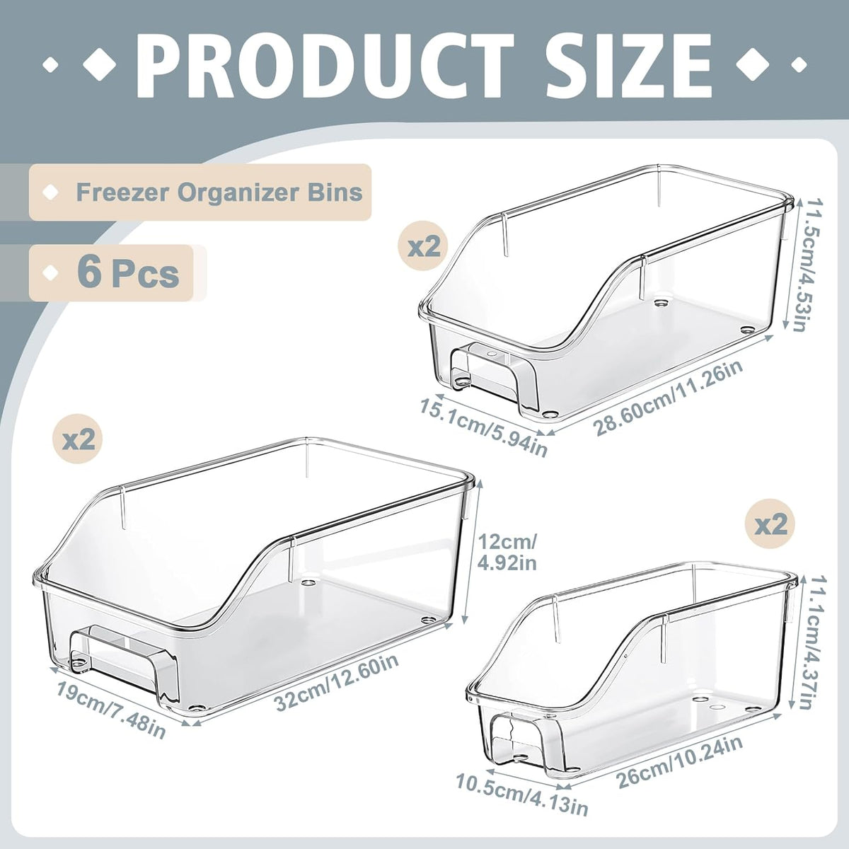 LemonRoad 6 Packs Pantry Organizers and Storage Freezer Clear Organizer Bins with Handle Acrylic Organization Bins Stackable Open Front Storage Vegetable Egg Salad Containers for Kitchen Cabinet