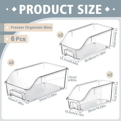 LemonRoad 6 Packs Pantry Organizers and Storage Freezer Clear Organizer Bins with Handle Acrylic Organization Bins Stackable Open Front Storage Vegetable Egg Salad Containers for Kitchen Cabinet