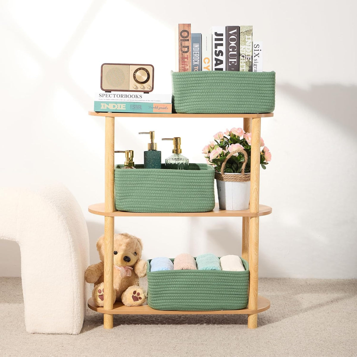 MiniArk Small Storage Baskets for Organizing | Closet Organizer Bins | Shelf Toy Basket | Woven Rope Baskets | Cube Decorative Box | Shallow Basket | L11.5xW7.5xH4.7| Brown