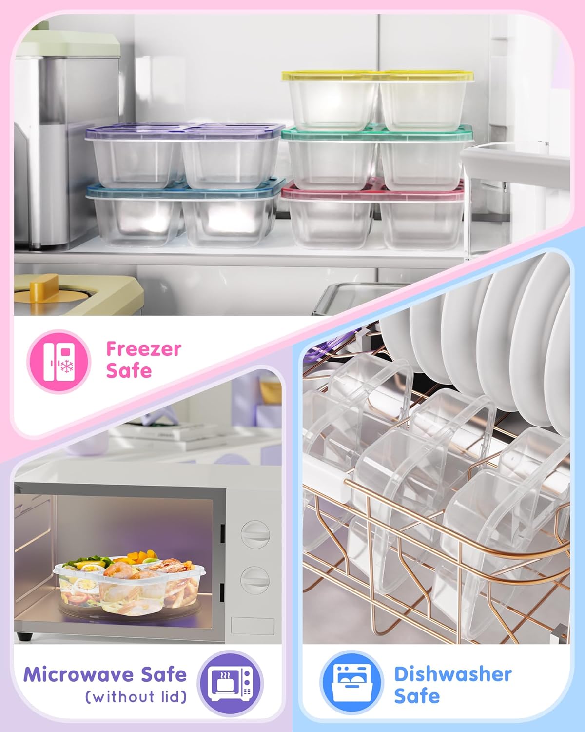 Canfanni 5 Pack Bento Snack Containers, 4 Compartment BPA-free Plastic Food Storage Containers, Divided Lunchable Container, Bento Lunch Box for Work and Travel