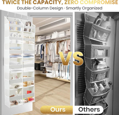 HOMELUX THEORY UPGRADED 6 Tiers Over The Door Organizer Hanging - 100D EXTRA THICK & 50lbs HUGE CAPACITY, 12 Side Mesh Pockets Over The Door Shoe Organizer, Hanging Closet Organizer (Ivory, 1pc)
